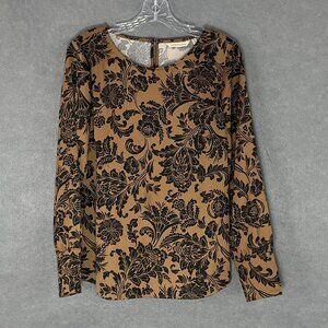 Soft Surroundings‎ Top Womens Sz S Black Floral Patterned Gather Cuffs Blouse